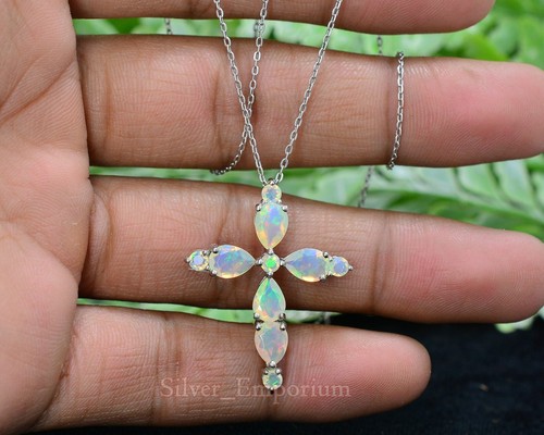 Colgante de plata de ley 925 natural etíope Welo ópalo corte piedra de nacimiento octubre - Imagen 5 de 10