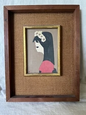 KAORU KAWANO Print Japanese Modernist Mid Century Girl Wood Framed 11x8.5”
