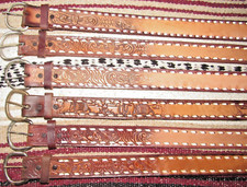VTG Western C M Co Buckstitch Tooled Embossed Leather Belts 6 pc Size 28 NEW