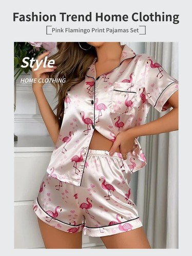 Exclusive Women's Short Sleeve Silk Satin Pajamas Set Sleepwear Free Shipping - Picture 9 of 30
