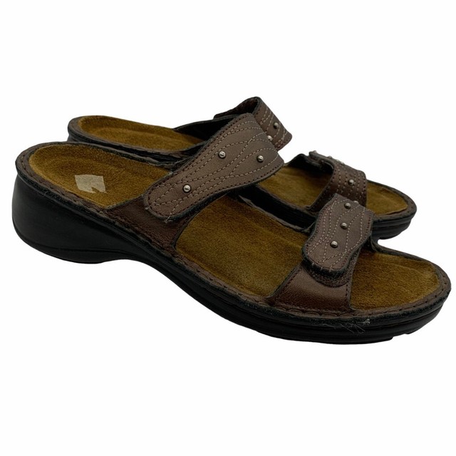 Naot Womens Slides Sandals Brown Double Hook Loop Strap Slip On Studded 6 EU 37 | eBay