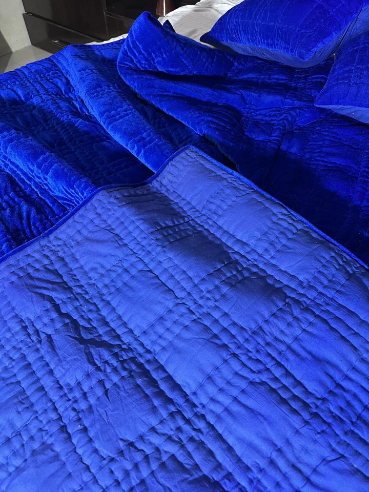 Royal blue velvet quilt king velvet blanket velvet comforter queen bedding set - Image 3 of 4