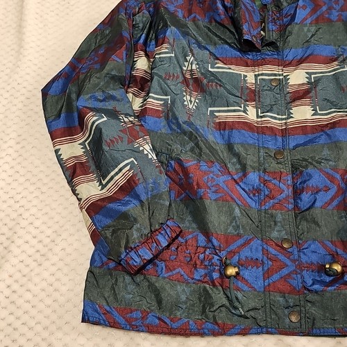 Vintage 90s Kaotic Green Aztec Tribal Windbreaker Jacket Unisex Size Large - Picture 2 of 10