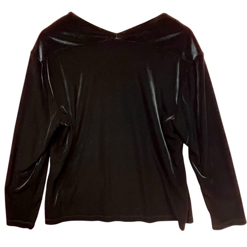 CHICOS Womens Black Velvet Elegant Special Occasion Crewneck 3/4 Sleeve Top 3/XL - Picture 2 of 4