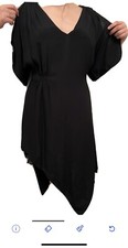  Alice Olivia Solid Black chiffon flair Sleeve Dress Size 2