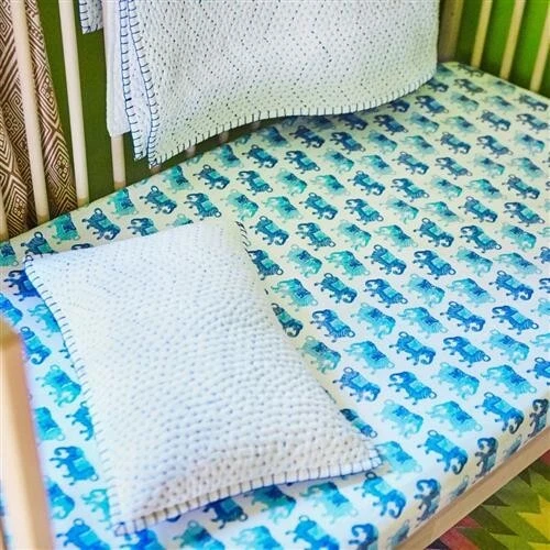 John Robshaw резинке кроватки простыня гамана синий 100% хлопок органические слоны новый FF - Изображение 2 из 4