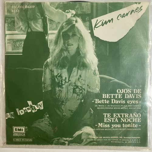 KIM CARNES - OJOS DE BETTE DAVIS - 1981 MEXICAN 7" SINGLE PS, POP 80'S - Picture 2 of 4