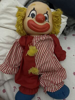 Adorable Vintage 1982 Dakin Happy Sad Double 2 Plastic Face Clown Plush 14'' Boy
