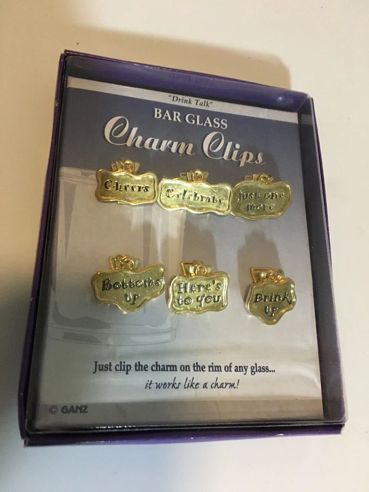 Ganz Bar Copa de Vino Dije Clips Fiesta Regalo Set de 6 Bebida Hablar Dorado - Tono Foto 3 de 4