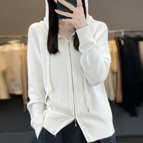 Damen Tops Mantel Pullover Hoodie Strick Cardigan Kapuze Freizeit Reißverschluss Kaschmir - Bild 9 von 25