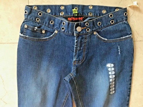 RETRO Dollhouse Women Grommet Waist Laced Up Legs Jeans 31x31 Stretch Coachella - Picture 4 of 12