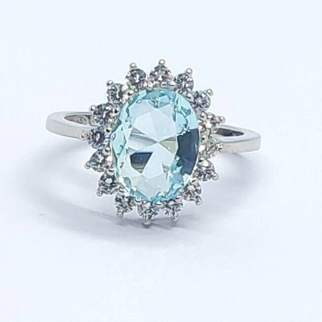 Anello donna kate in Argento 925 rodiato zirconi acquamarina CON ZIRCONI BIANCHI - Immagine 3 di 4