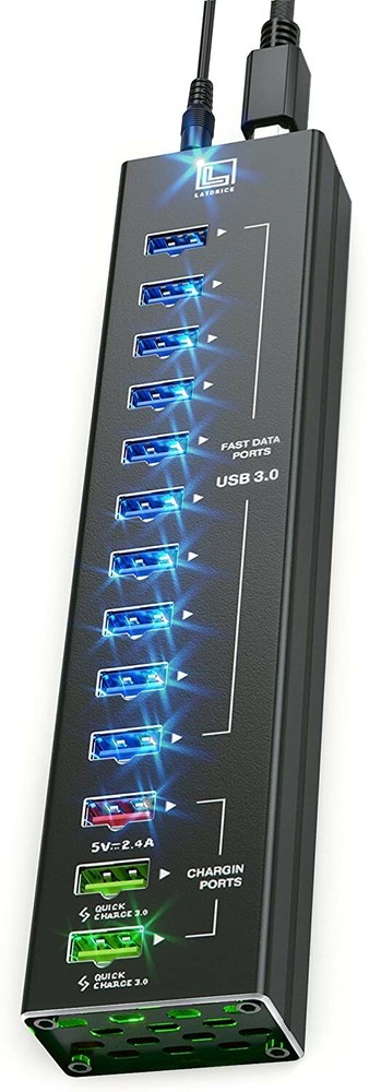 13-in-1 Powered USB Hub with 10 USB 3.0 Ports & 2 Quick Charge