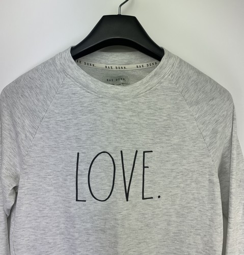 Rae Dunn Gray Crewneck Love Sweatshirt Raglan Sleeves Hi-Lo Hem Womens XS - Picture 3 of 9