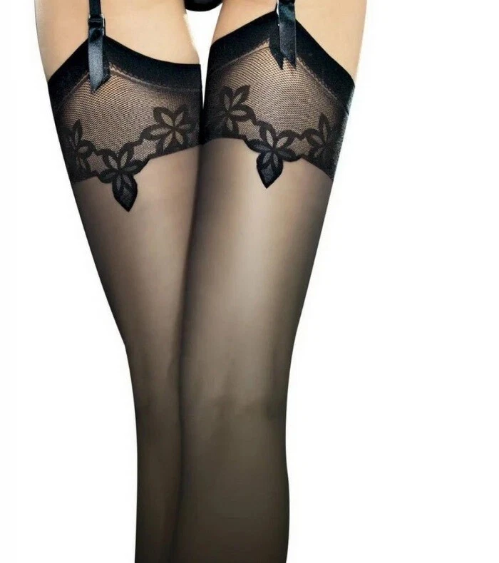 Meias femininas Fiore Eclipse com um lindo top estampado 20 den preto - Imagem 2 de 4