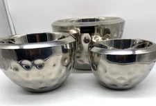 StoreHouse Double wall Bowls Home Silver Metal Dimpled Three Sizes Made India