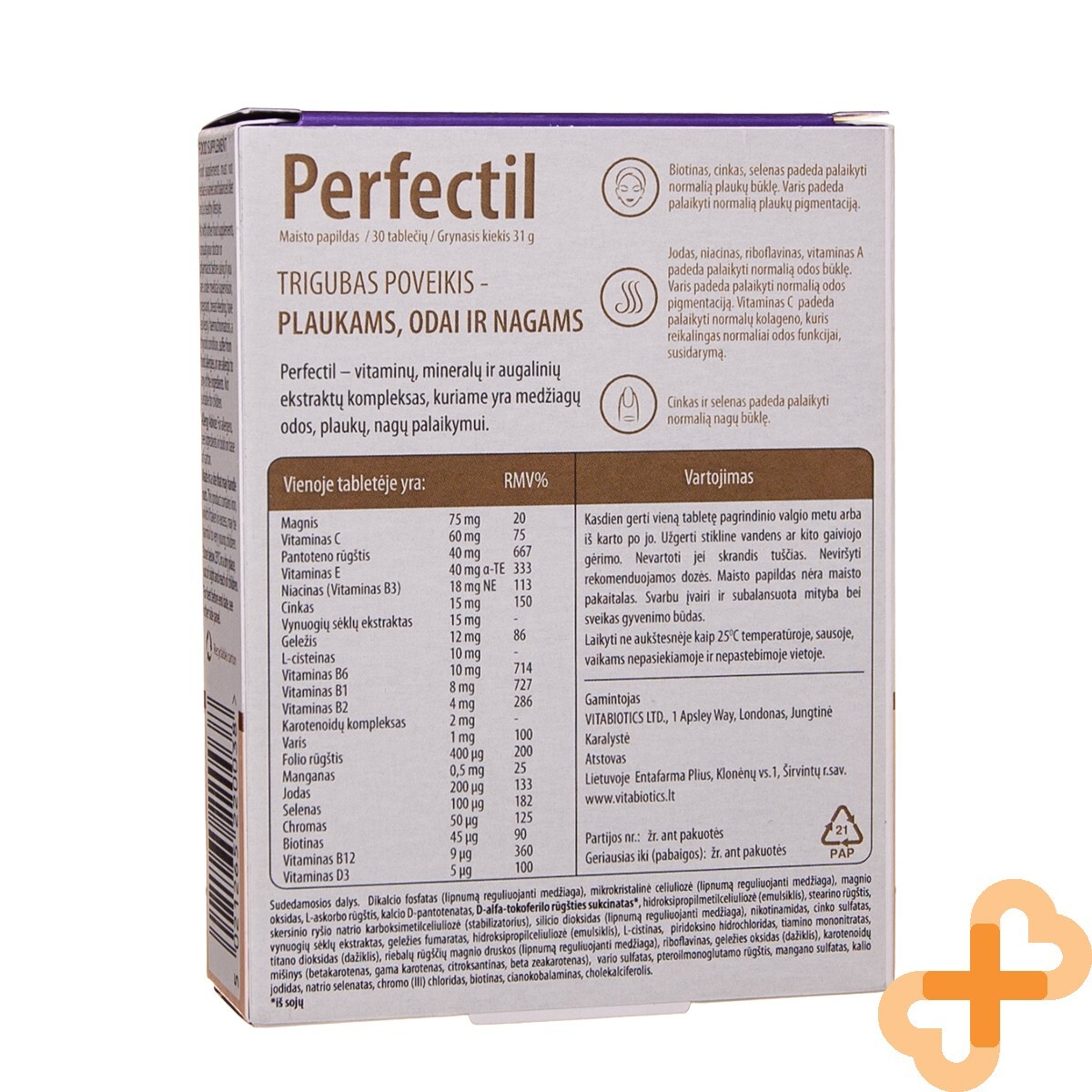 VITABIOTICS PERFECTIL 30 Tablets Biotin Zinc Selenium Skin Hair Nails Supplement