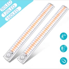 New 80/120/ 160LED Motion Sensor Under Cabinet Closet Rechargeable Lamp Kitchen 
