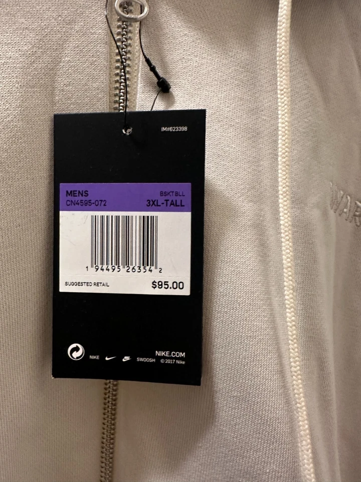 NUEVO CON ETIQUETAS Nike Hombres Guerreros Baloncesto Chaqueta con Capucha Beige CN4595-072 Talla 3XL S15 Foto 4 de 4