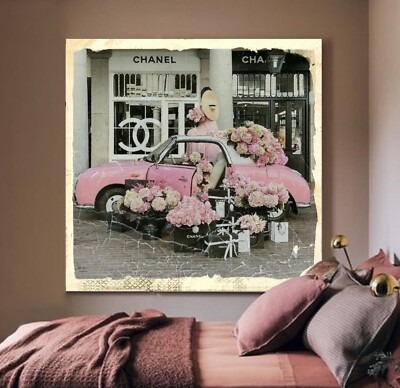 XL LEINWAND BILD BIS 100x100x5 CHANEL BOUTIQUE PFINGSTROSEN VINTAGE SHABBY CHIC 