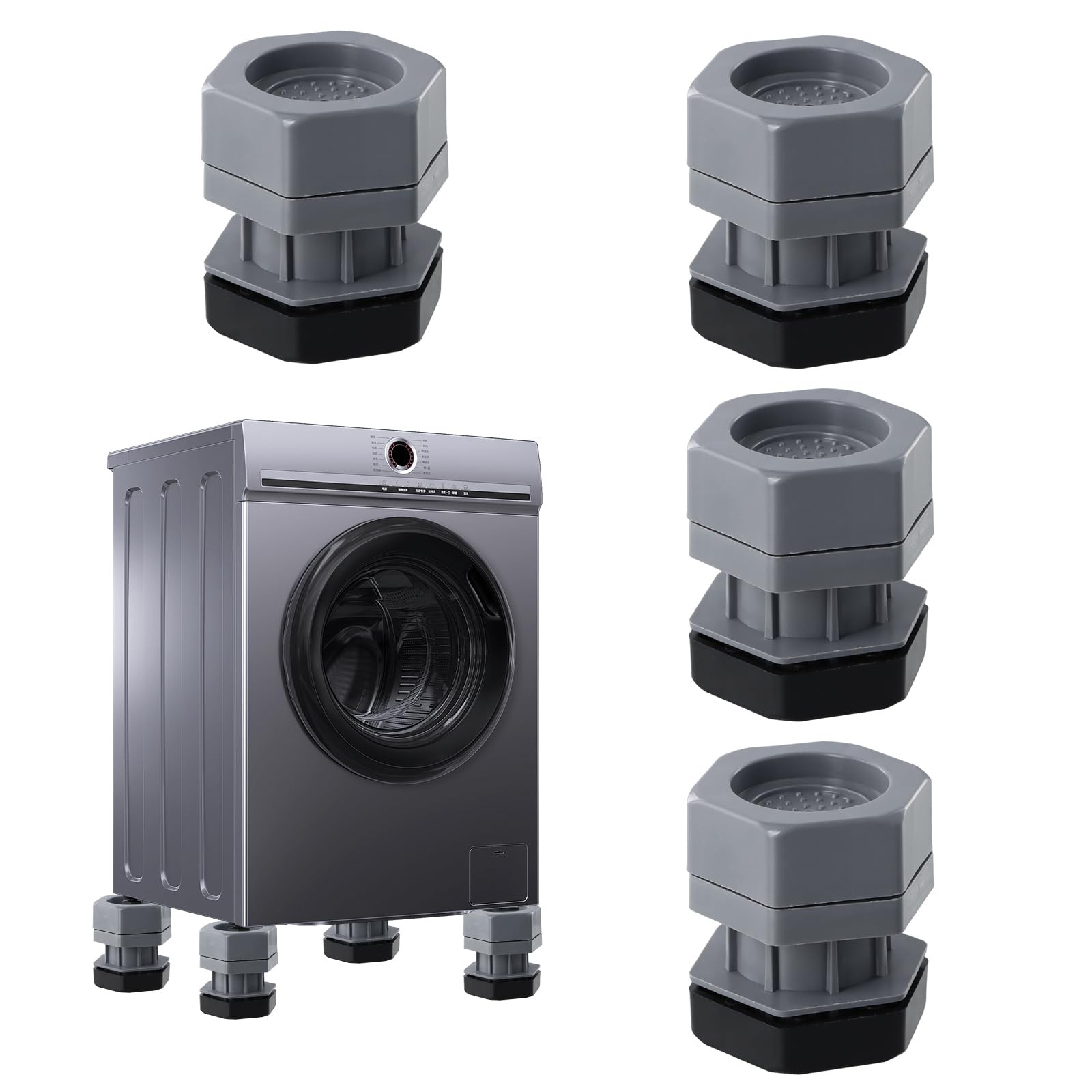 4 Patins Anti Vibration Lave Linge 8cm en Caoutchouc Noir