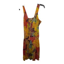 VASNA desire Yellow Floral Sleeveless Dress Size L Button Front Boho Chic