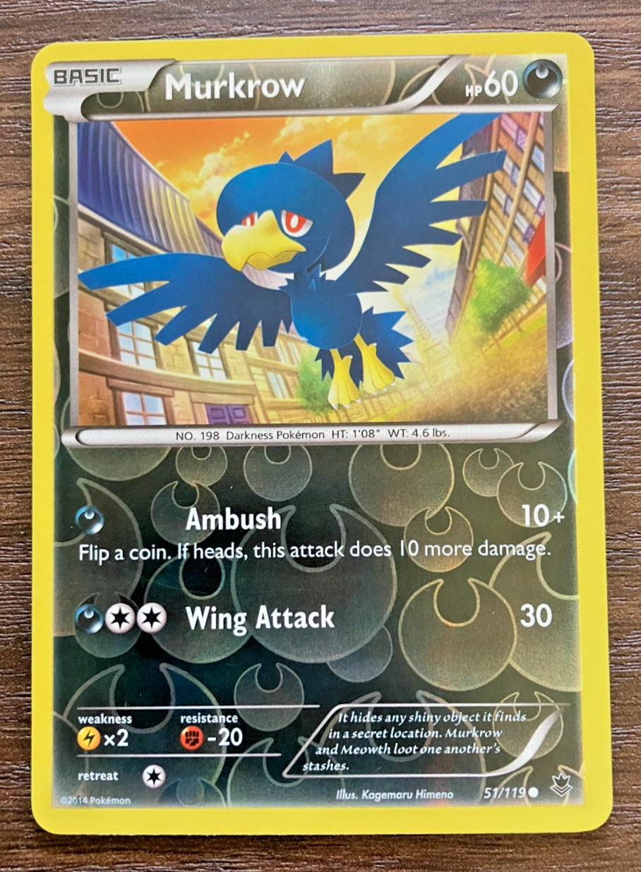 REVERSE HOLO Murkrow 51/119 - 2014 Pokemon Phantom Forces Common Card - CLEAN NM