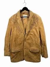 Scully Western Two Button Jacket Leatherwork Brown Suede Blazer Size L