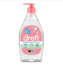 Dreft Plant-Based Liquid Dish Soap & Dishwashing Detergent Fragrance Free, 18 oz
