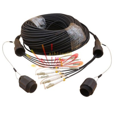 50M LC-LC UPC SM 4 Strand Armored Field TPU Optical Patch Cord Waterproof Head