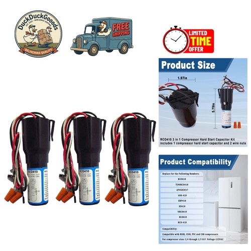 Efficient 3-Pack Hard Start Capacitor Kit for 115VAC Refrigerator Compressors - Picture 1 of 10