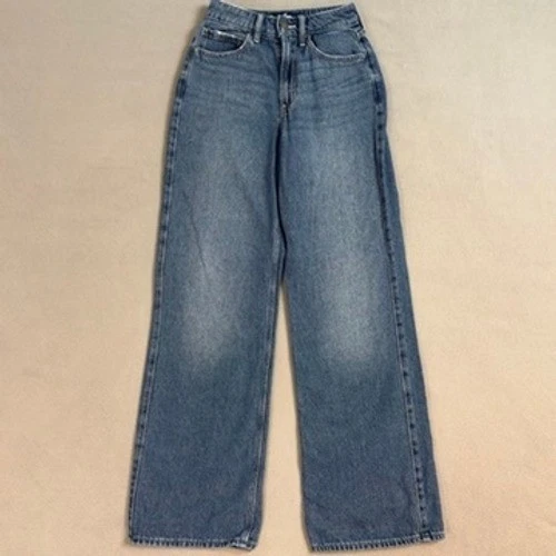 Pantalones de mezclilla holgados de tiro ultra alto Hollister para mujer talla 000R azul algodón Foto 3 de 4