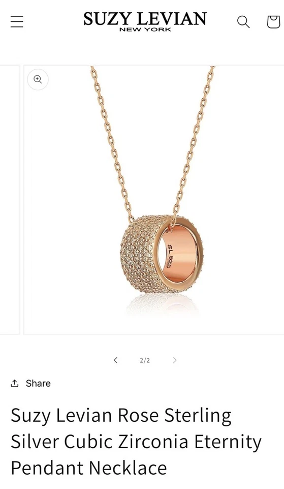 Collar de barril de plata esterlina/oro rosa de 14 K SUZY LEVIAN, ¡Nuevo! Foto 2 de 4