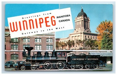 Postcard Greetings from Winnipeg Countess of Dufferin CPR 1 Train c1950s UNP
