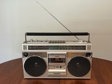 Vintage Sanyo M9860 Boombox Ghetto Blaster Silver W/ Cassette Deck TESTED WORKS