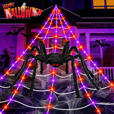 Halloween Giant Spider Web Lights Decorations Outdoor, 16.4Ft 200 LED Lighted Sp