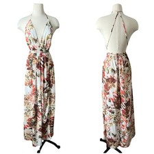 Pretty Little Thing Floral Halter Maxi Dress Open Back Size 2 Boho Feminine