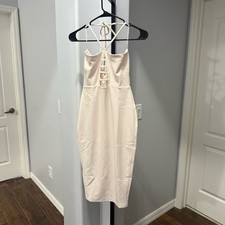 Nookie X REVOLVE Midi Dress Cream Nude Cutout Bodycon Dress Size Medium Giselle