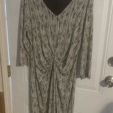 Karen Kane Women's XL dress Black White Geometric Ruched Sheath 3/4 Sleeve