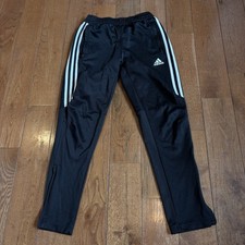 Boys Adidas ClimaCool Track Pants Black White Ankle Zippers sz M 11-12Y