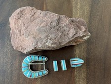 VTG Native Sterling Turquoise Multi Stone Inlay Ranger Belt Buckle 4 Pcs Set