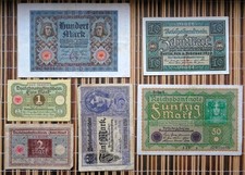 Kaiserreich & Weimar Marks 100, 50, 10, 5, 2, 1 Denominations. 1917-20. Set of 6