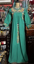 Beautiful Green Mexican Oaxaca Dress In Long Sleeve Multi Color Embroidery M