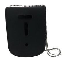 CTM Leather Curved Rectangle Badge Holder Wallet with Back ID Window and Neck