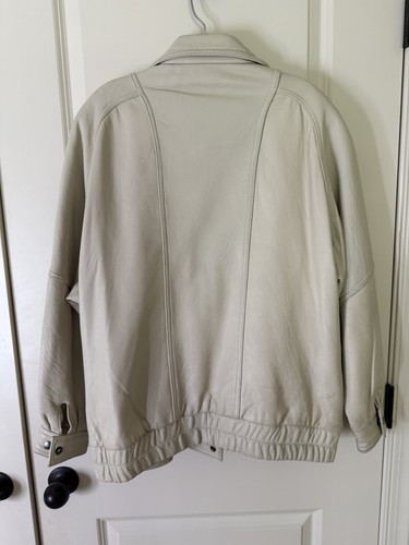 Vintage Leder Bomberjacke weiß von Jacqueline Ferrar XL Druckknopf - Bild 3 von 5