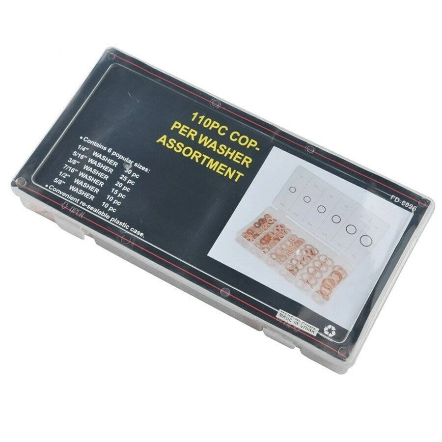 110 Pcs Car Engine Oil Drain Copper Ring Gaskets Flat Washer Seal Assortment Kit - Image 4 of 4