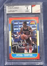 1986 FLEER BASKETBALL #111 MYCHAL THOMPSON JERSEY FUSION BGS 8 AUTO GU SHOE ~~