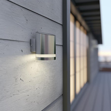Image of Truro Solar Powered Outdoor Wall Light Warm White Downlighter Aluminium Silver