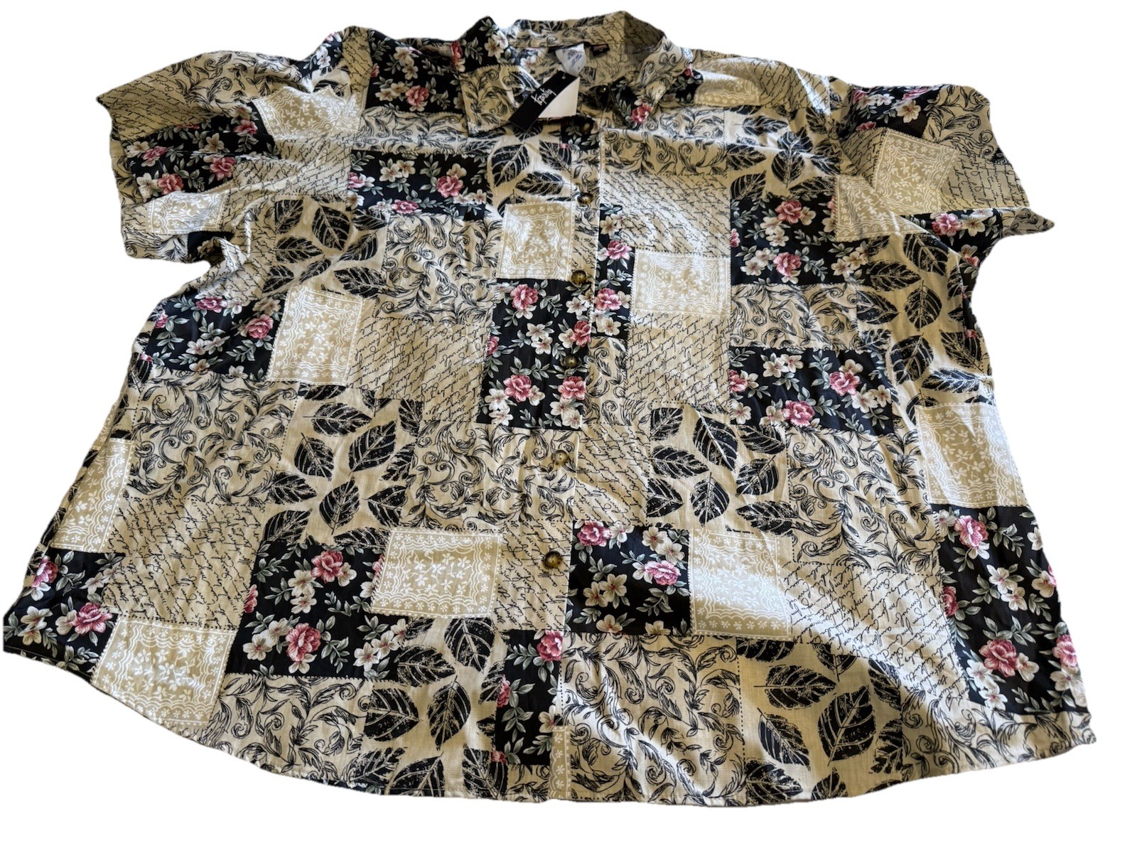 VTG Tapestry Floral Patchwork Button Up Top Plus … - image 1
