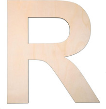 12 Inch Wooden Letter R, 1/4 Inch Thick Large Unfinished Wood Letter for DIY Cra